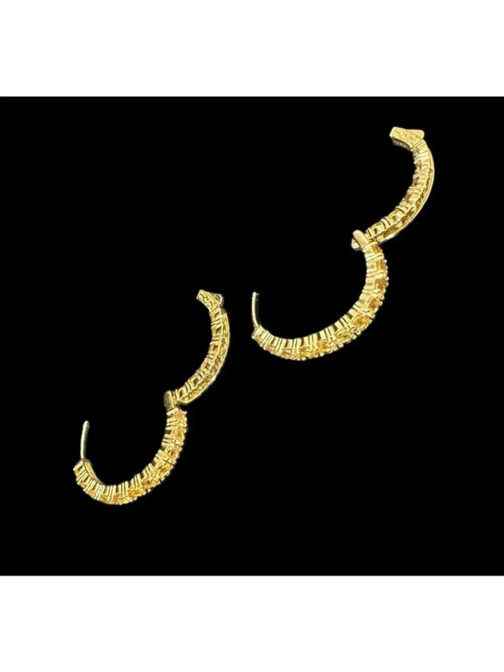 Signed DK 925 Citrine Hoop Earrings Gold Over Sterling Gemstone